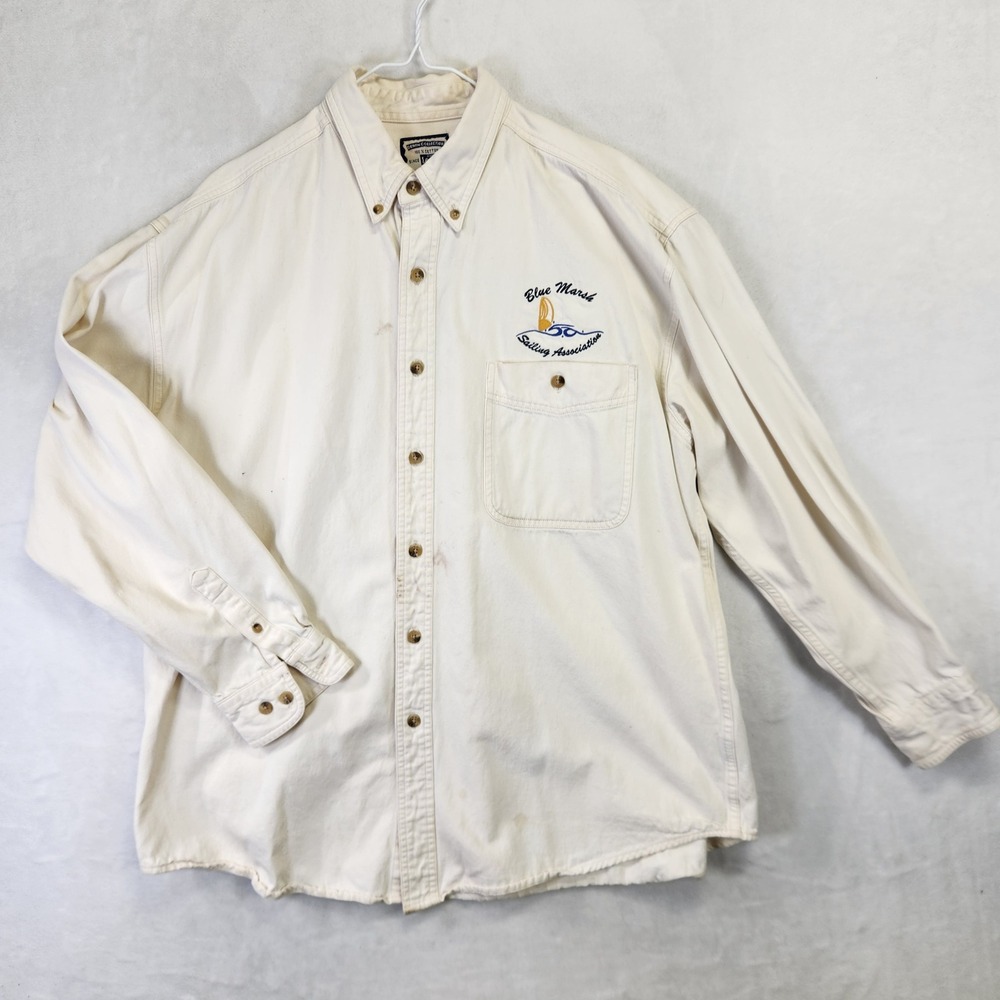 Vintage Lee Denim Collection Cream Sailing Association Button Down Shirt Mens XL